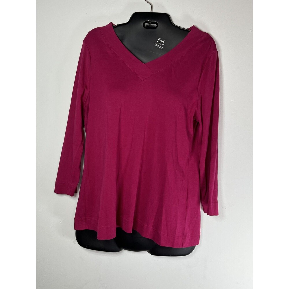 Chico's Shirt Womens Size M 1 Pink V Neck 3/4 Sleeve Pima Cotton Tunic Top